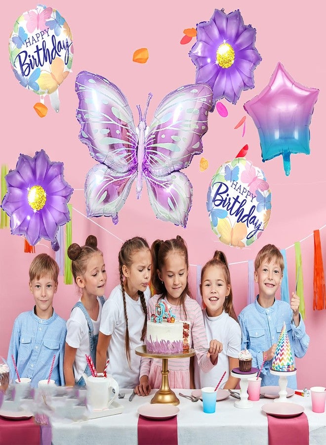 Hazyore Butterfly Birthday Party Decoration Butterfly Aluminum Foil Balloon Girl Party Birthday Decoration with Straw Ribbon - Image 4